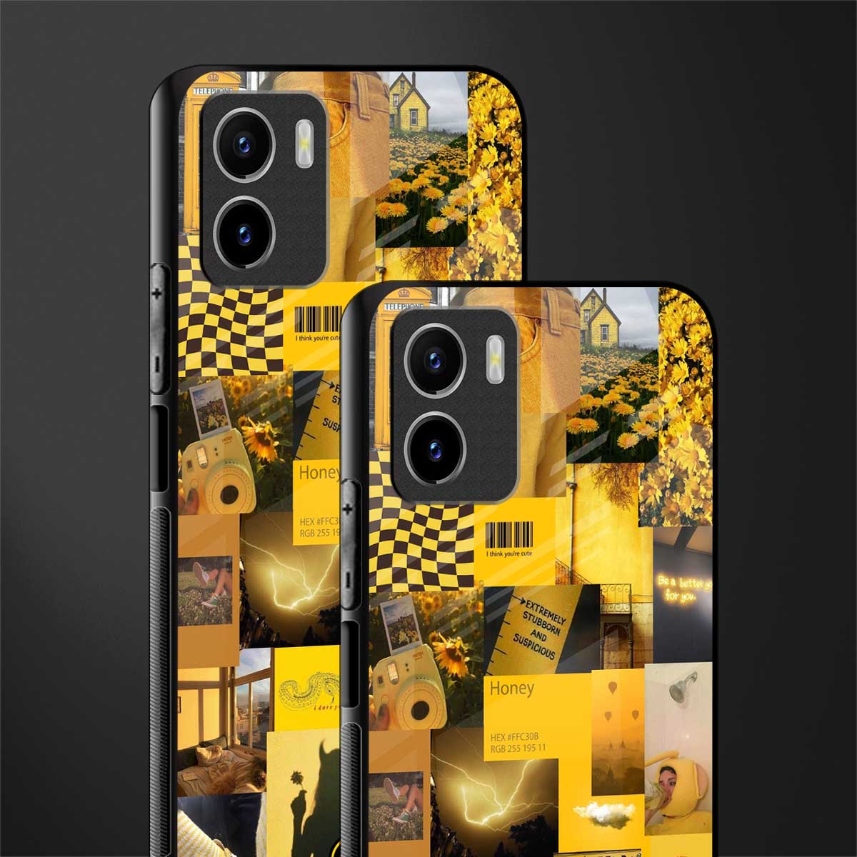 black yellow aesthetic collage back phone cover | glass case for vivo y72