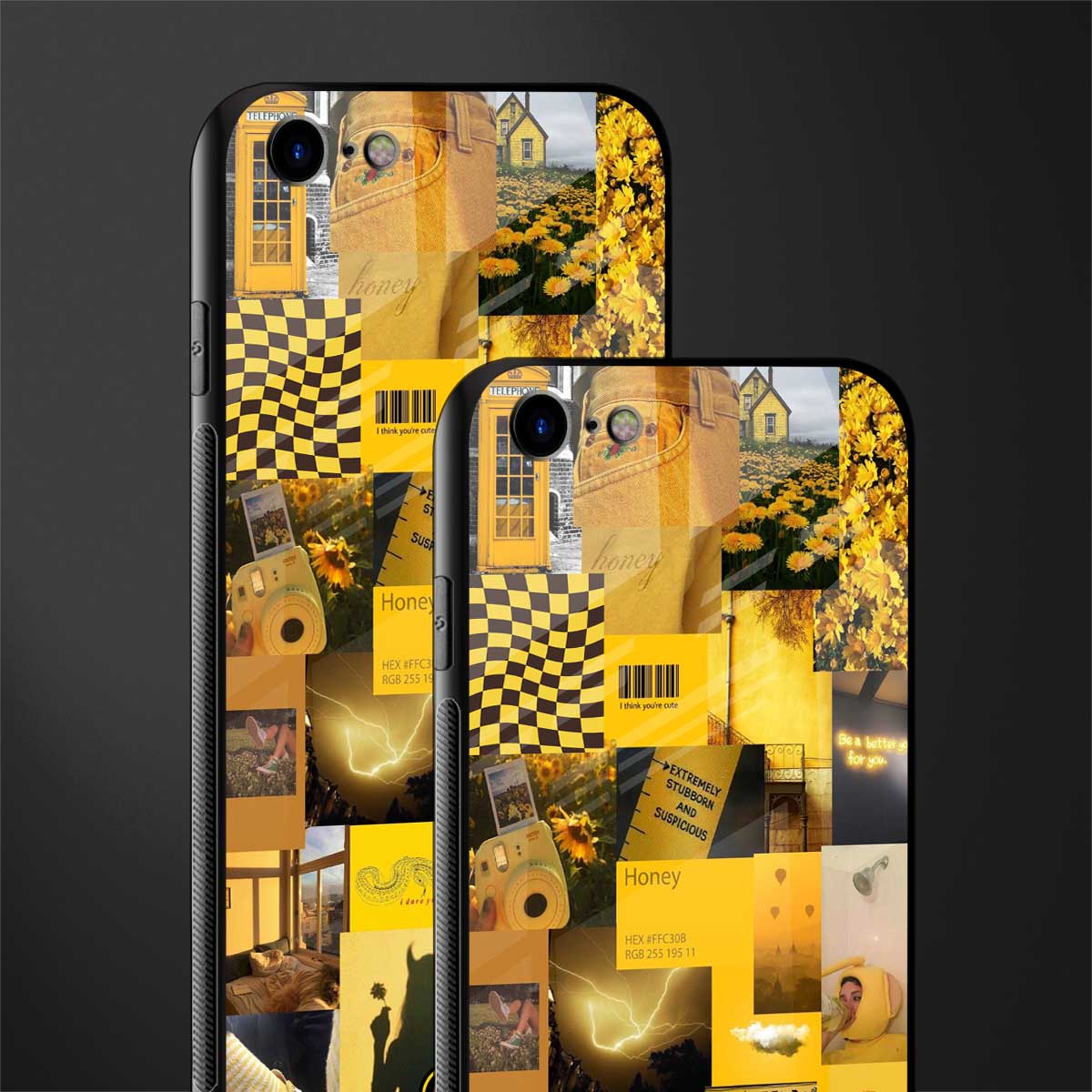 black yellow aesthetic collage glass case for iphone se 2020 image-2