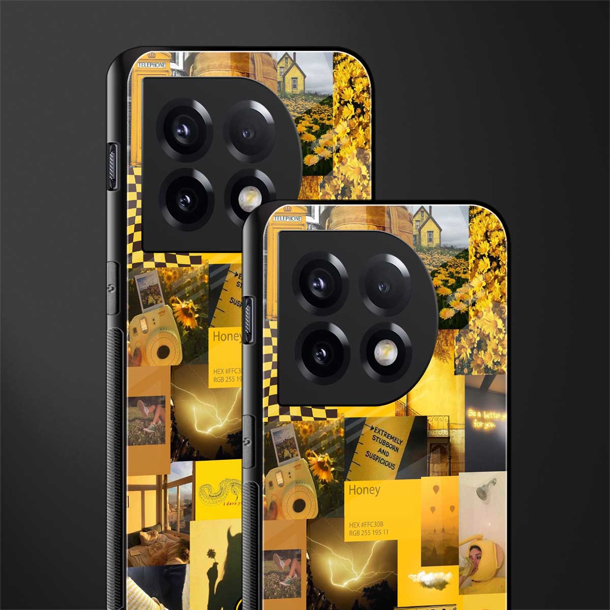 black yellow aesthetic collage back phone cover | glass case for oneplus 11