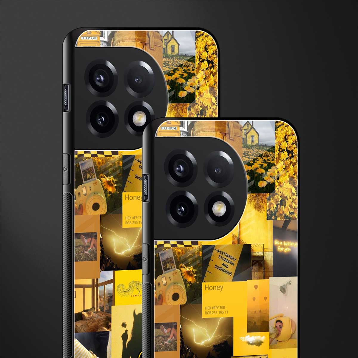 black yellow aesthetic collage back phone cover | glass case for oneplus 11r