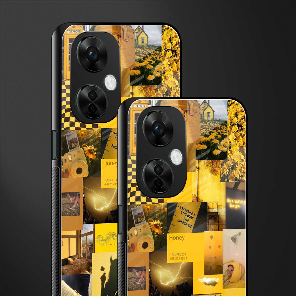black yellow aesthetic collage back phone cover | glass case for oneplus nord ce 3 lite