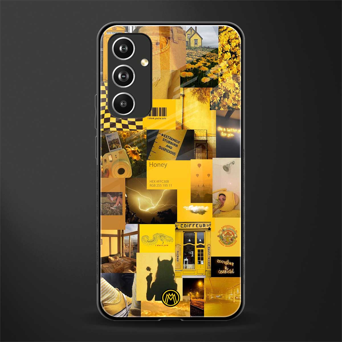 black yellow aesthetic collage back phone cover | glass case for samsung galaxy a54 5g