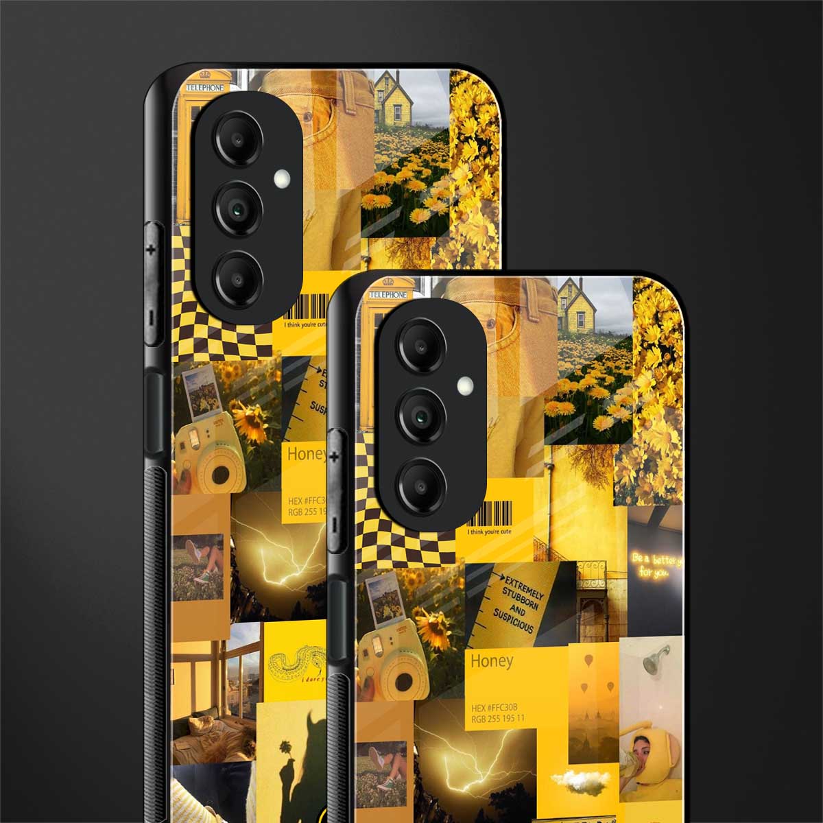black yellow aesthetic collage back phone cover | glass case for samsung galaxy a14 5g