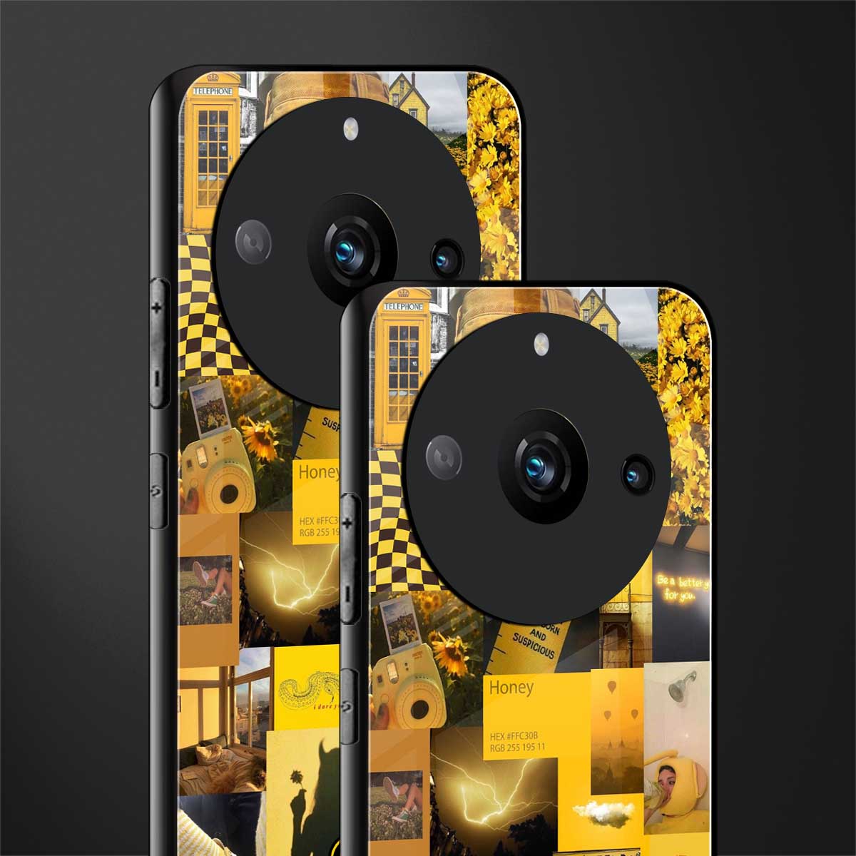 black yellow aesthetic collage back phone cover | glass case for realme 11 pro 5g