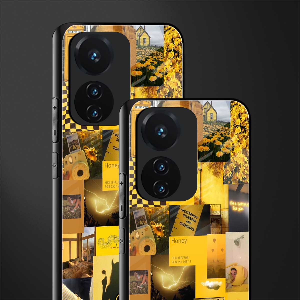 black yellow aesthetic collage back phone cover | glass case for vivo t1 44w 4g