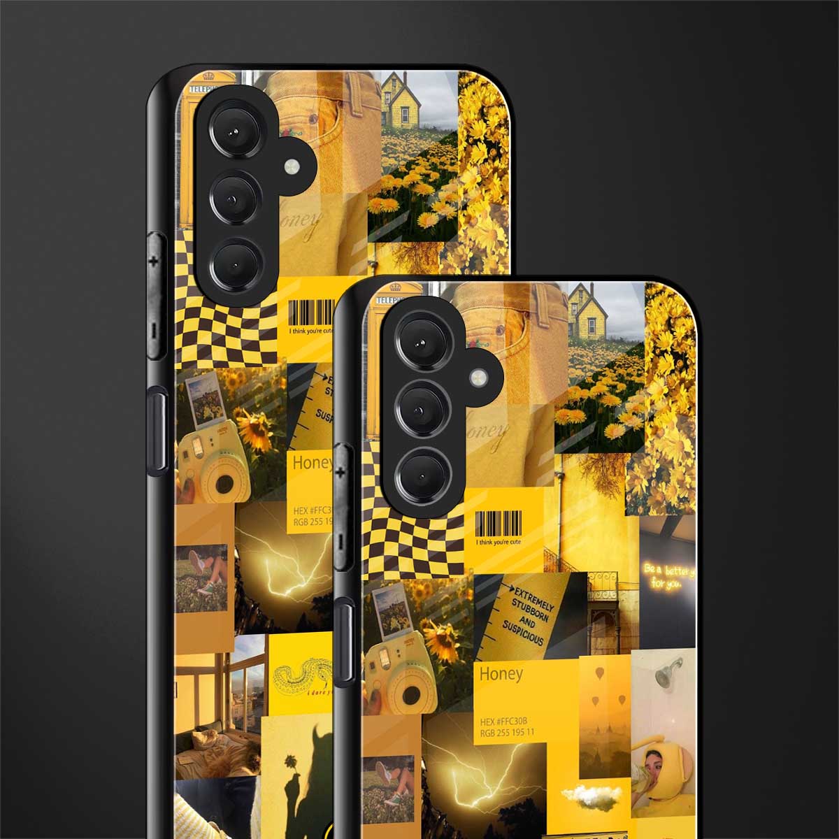 black yellow aesthetic collage back phone cover | glass case for samsun galaxy a24 4g