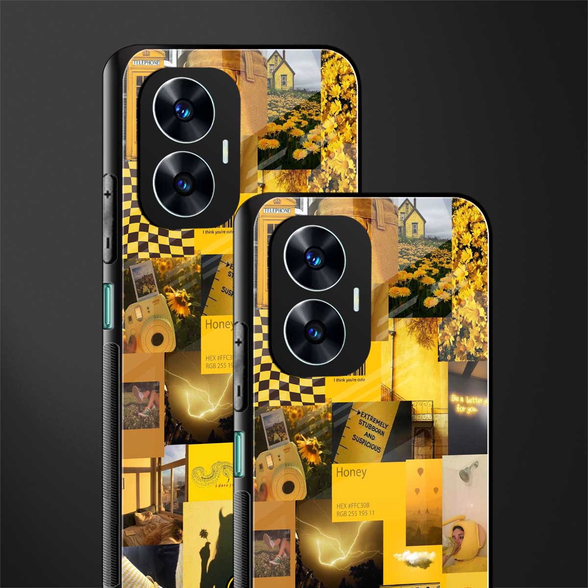 black yellow aesthetic collage back phone cover | glass case for realme c55