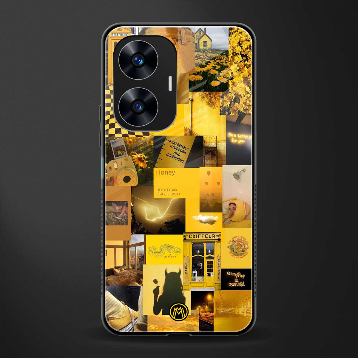 black yellow aesthetic collage back phone cover | glass case for realme c55