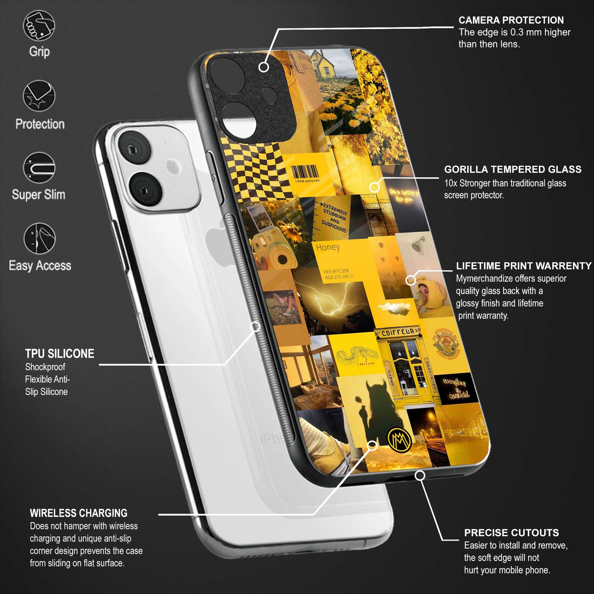 black yellow aesthetic collage back phone cover | glass case for oneplus 11r