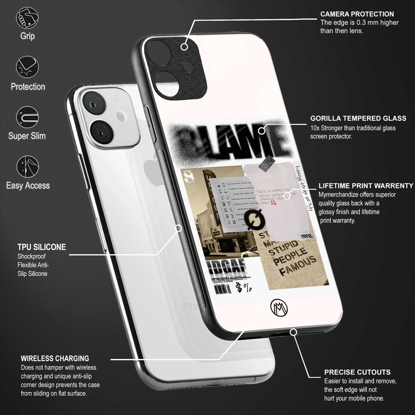 blame back phone cover | glass case for vivo v25 pro 5g