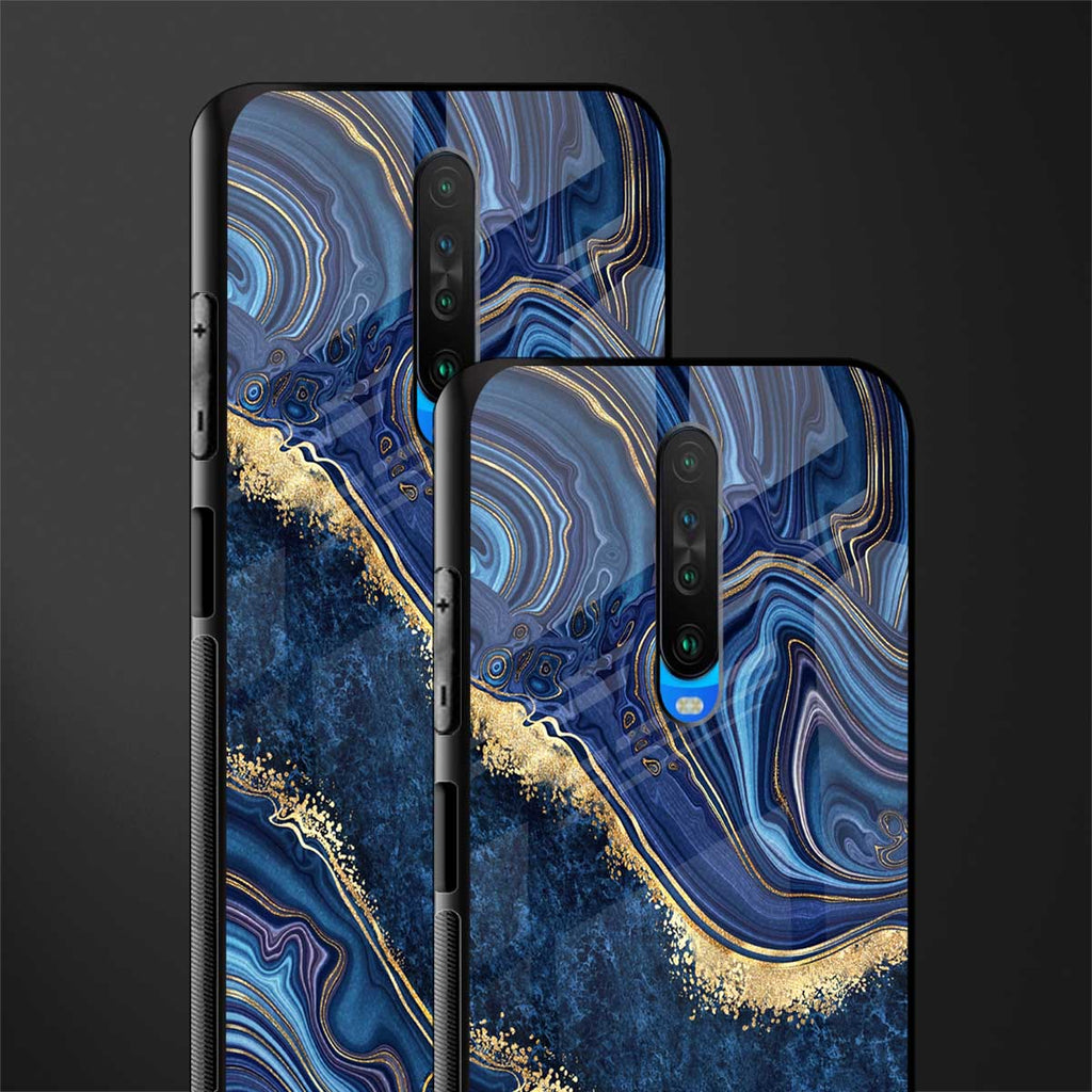 blue gold liquid marble glass case for poco x2 image-2