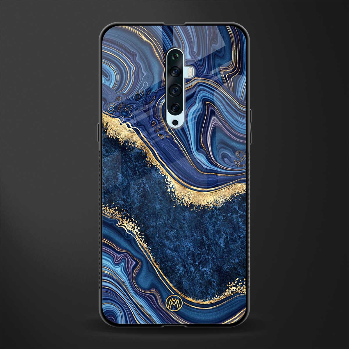 blue gold liquid marble glass case for oppo reno 2f image