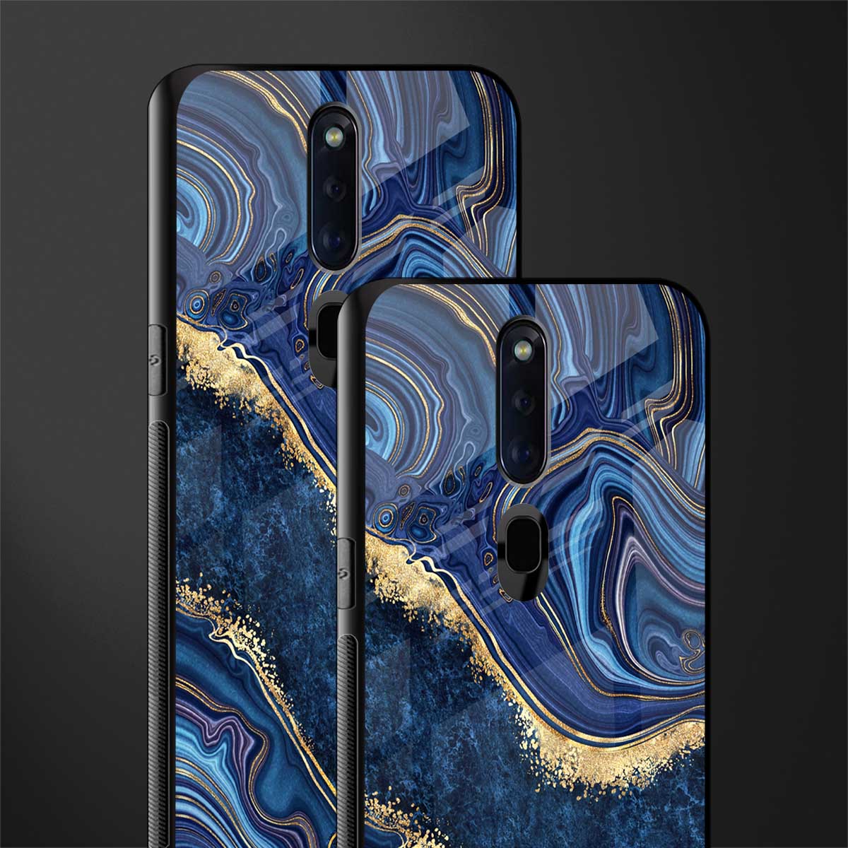 blue gold liquid marble glass case for oppo f11 pro image-2