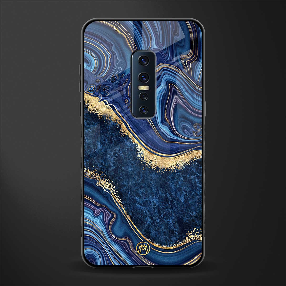 blue gold liquid marble glass case for vivo v17 pro image