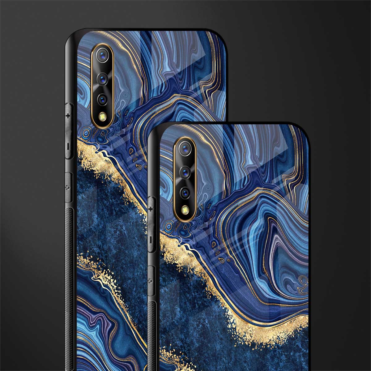 blue gold liquid marble glass case for vivo s1 image-2