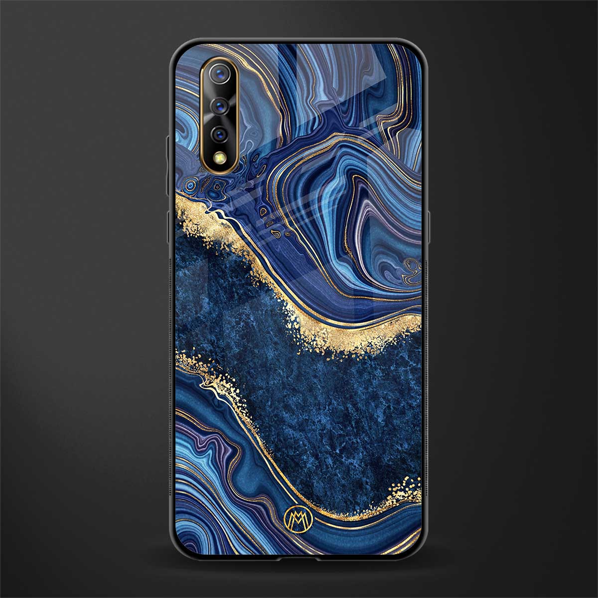 blue gold liquid marble glass case for vivo s1 image