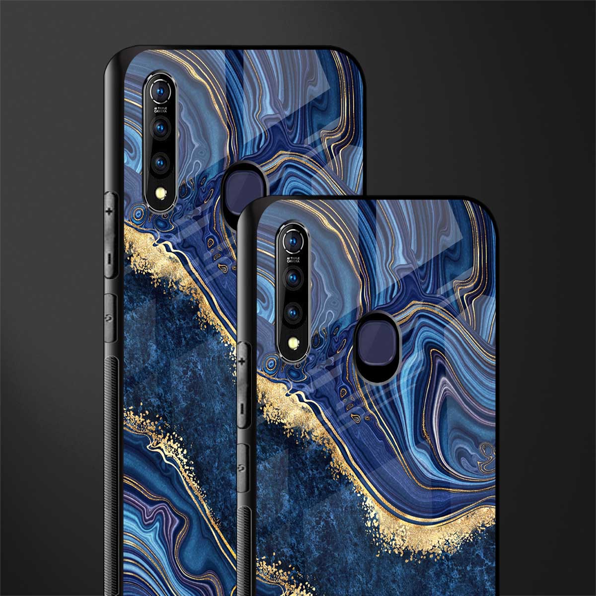 blue gold liquid marble glass case for vivo z1 pro image-2