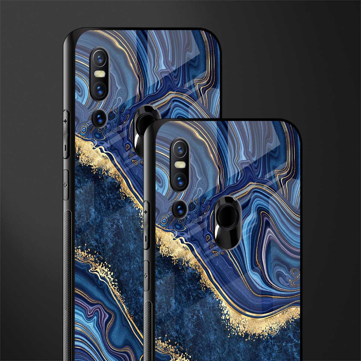 blue gold liquid marble glass case for vivo v15 image-2