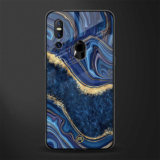 blue gold liquid marble glass case for vivo v15 image