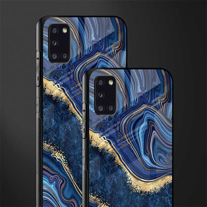 blue gold liquid marble glass case for samsung galaxy a31 image-2