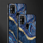 blue gold liquid marble glass case for samsung galaxy f41 image-2