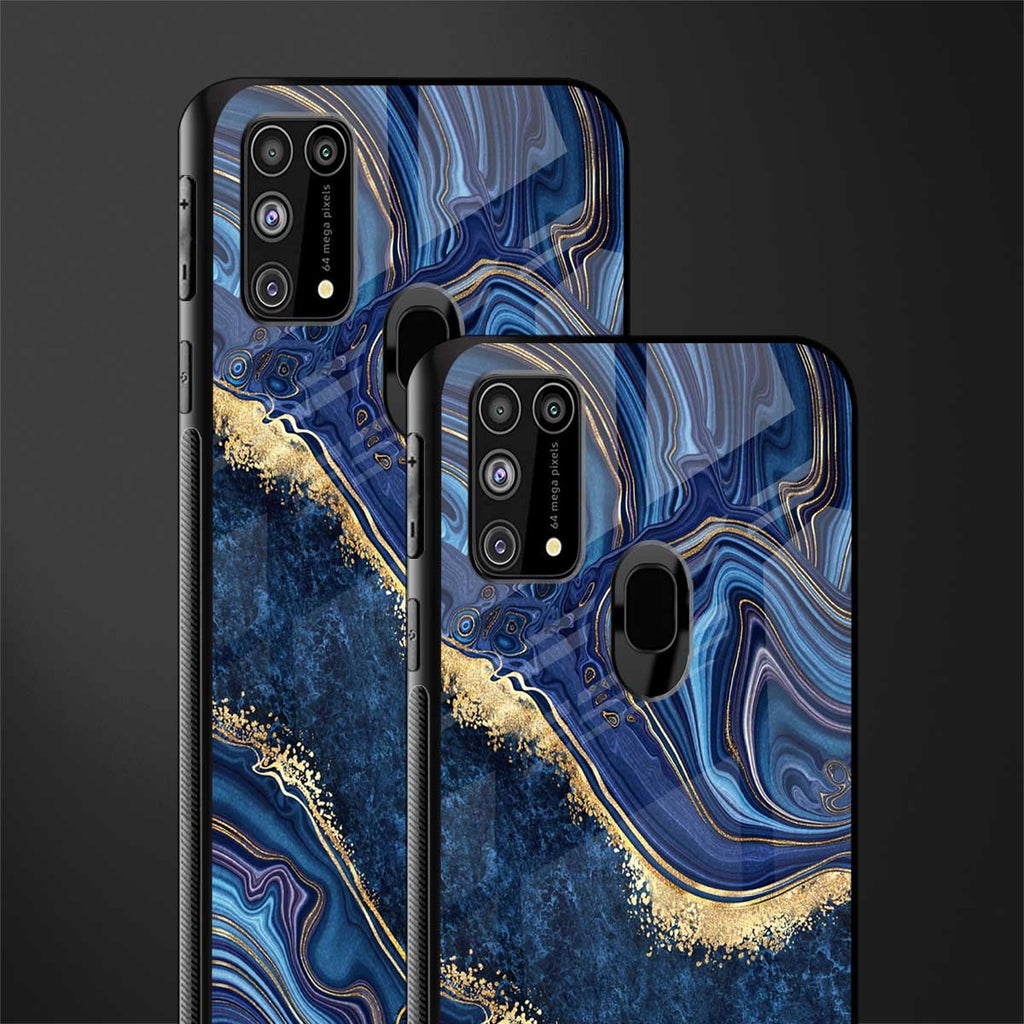 blue gold liquid marble glass case for samsung galaxy m31 prime edition image-2