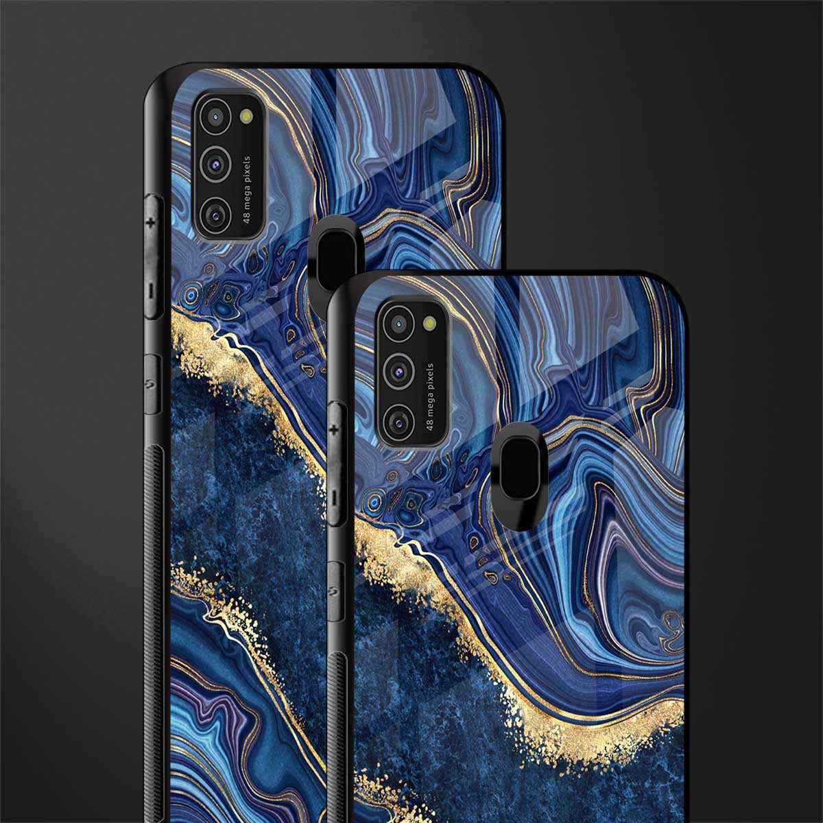 blue gold liquid marble glass case for samsung galaxy m21 image-2