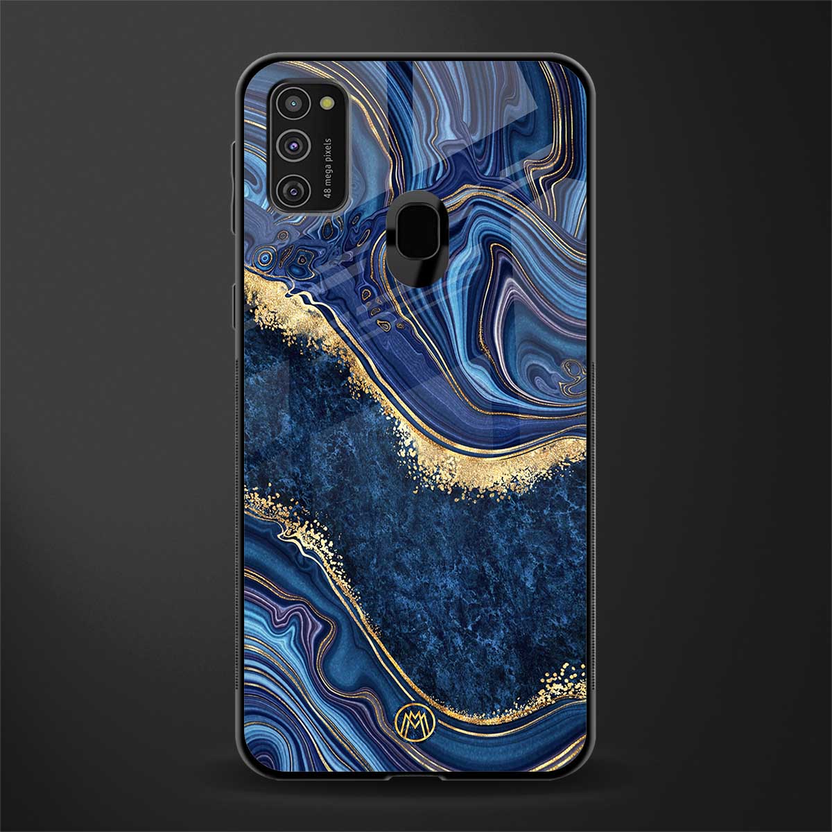 blue gold liquid marble glass case for samsung galaxy m21 image