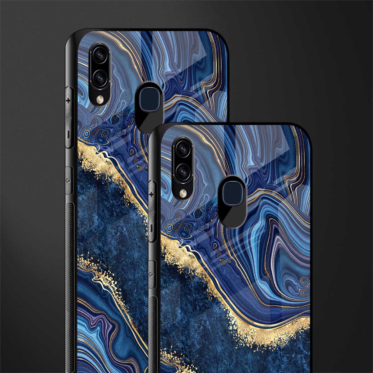 blue gold liquid marble glass case for samsung galaxy a20 image-2