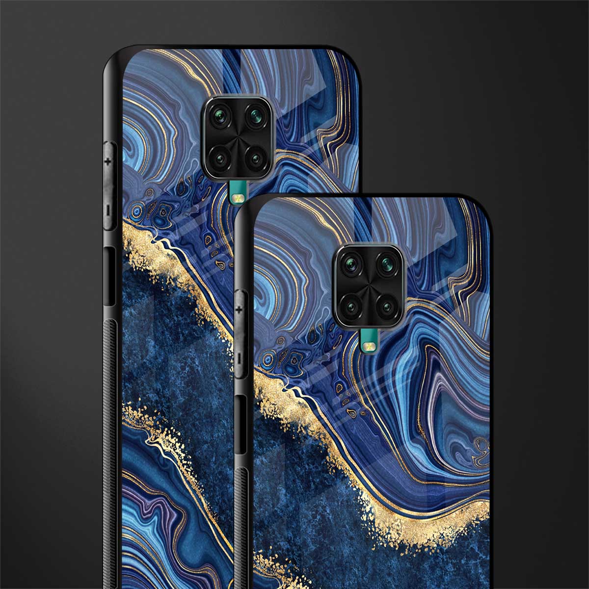 blue gold liquid marble glass case for redmi note 9 pro image-2