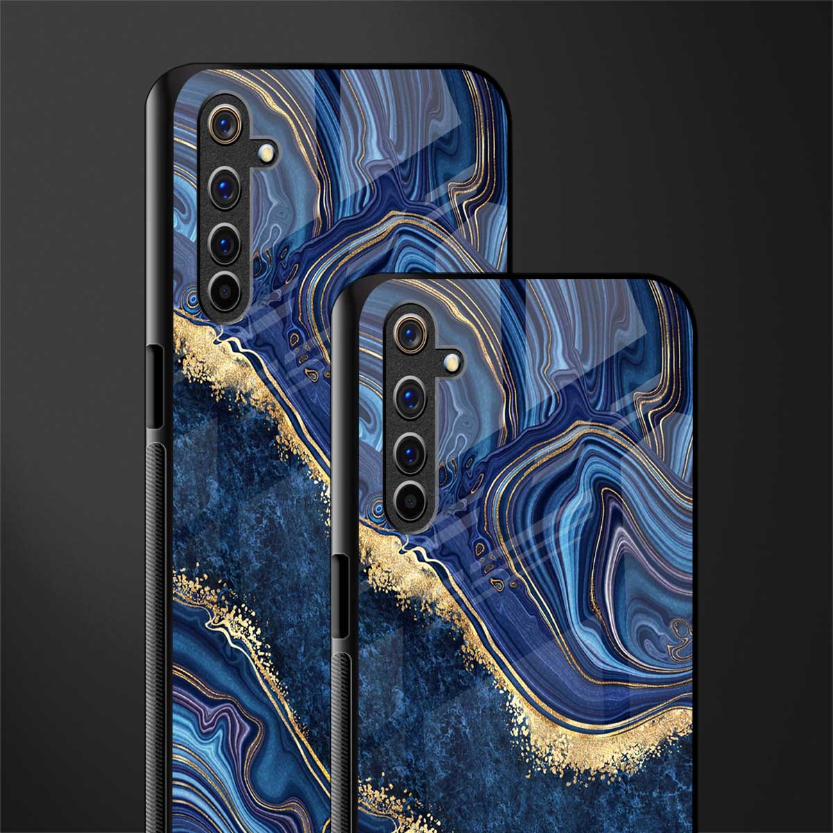 blue gold liquid marble glass case for realme 6 pro image-2