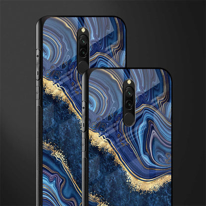 blue gold liquid marble glass case for redmi 8 image-2