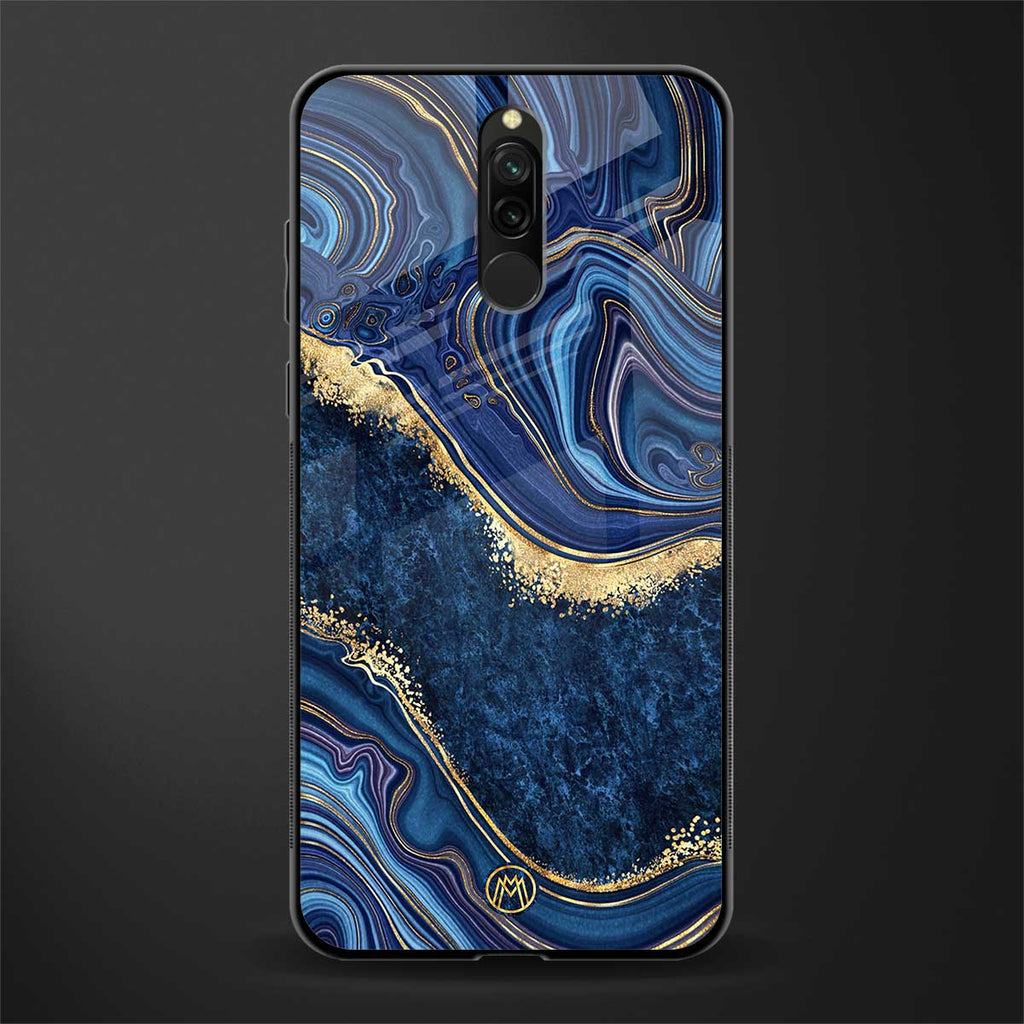 blue gold liquid marble glass case for redmi 8 image