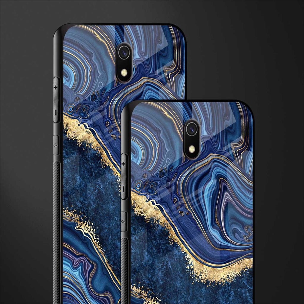 blue gold liquid marble glass case for redmi 8a image-2