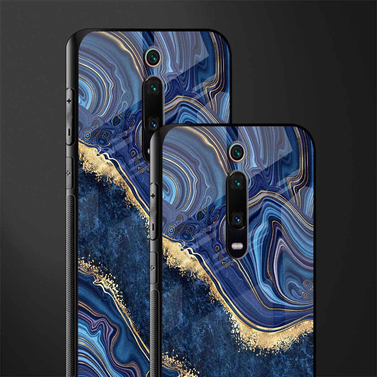 blue gold liquid marble glass case for redmi k20 image-2