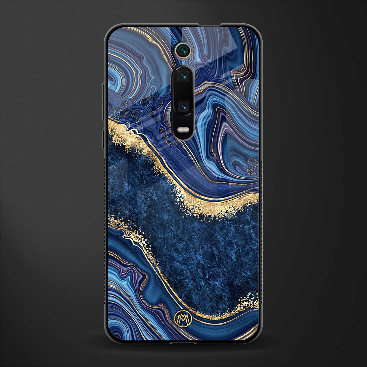 blue gold liquid marble glass case for redmi k20 pro image
