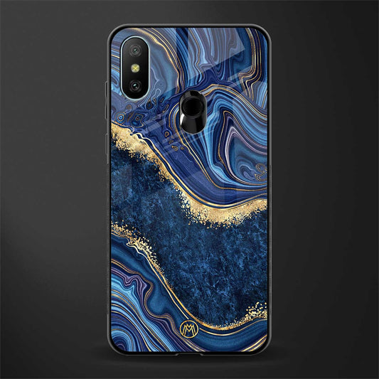 blue gold liquid marble glass case for redmi 6 pro image