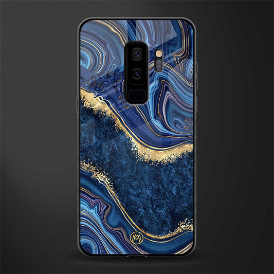 blue gold liquid marble glass case for samsung galaxy s9 plus image