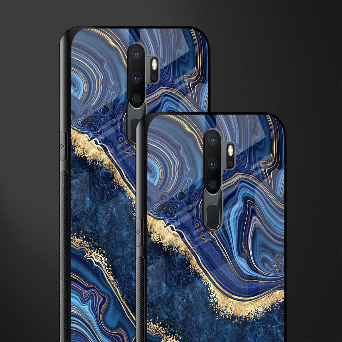 blue gold liquid marble glass case for oppo a5 2020 image-2