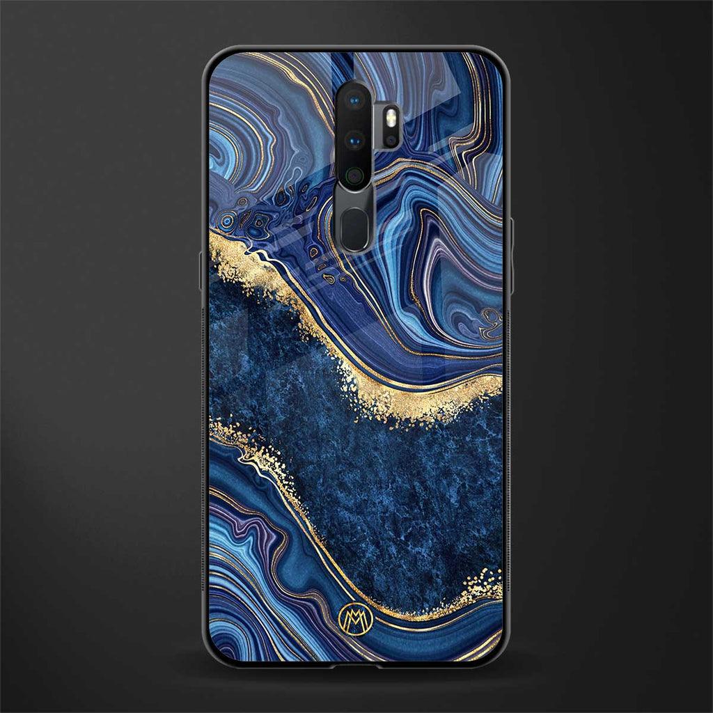 blue gold liquid marble glass case for oppo a9 2020 image