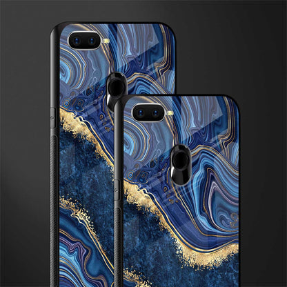 blue gold liquid marble glass case for oppo a12 image-2