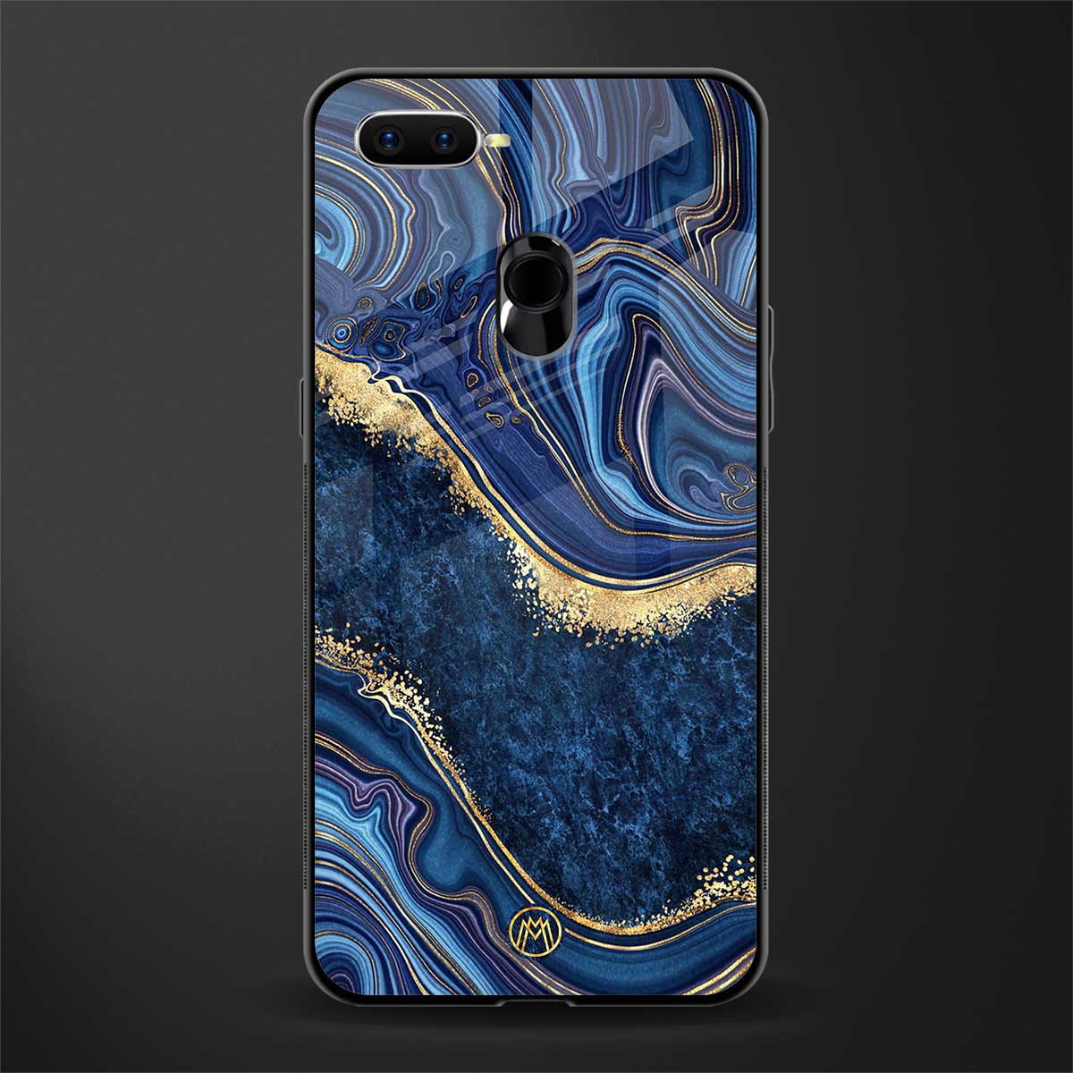 blue gold liquid marble glass case for oppo a7 image