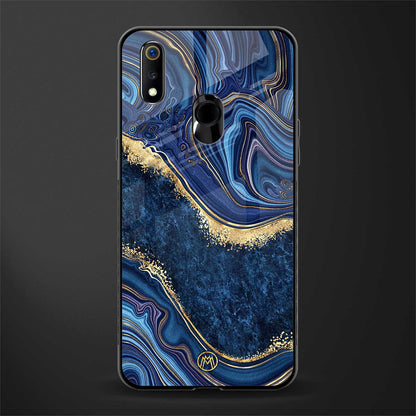 blue gold liquid marble glass case for realme 3 pro image