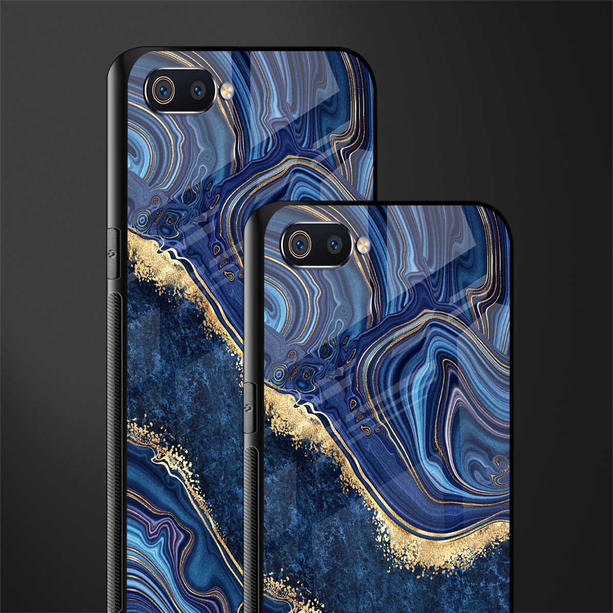 blue gold liquid marble glass case for realme c2 image-2