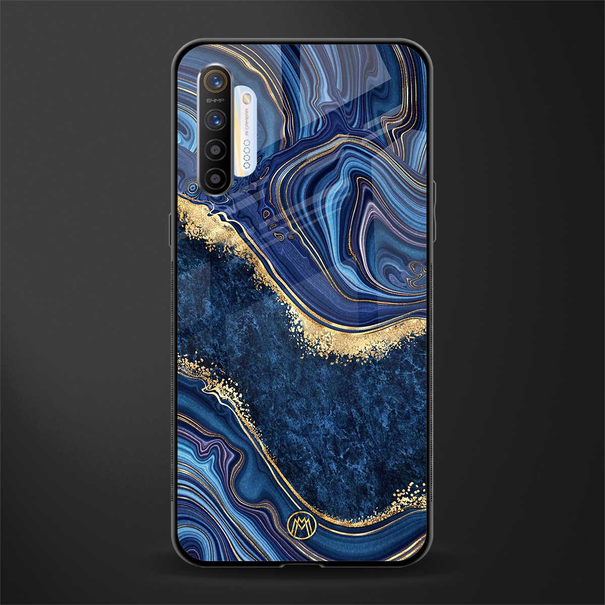 blue gold liquid marble glass case for realme xt image
