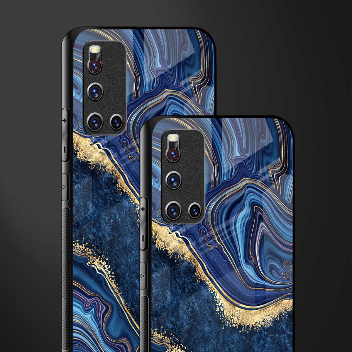 blue gold liquid marble glass case for vivo v19 image-2