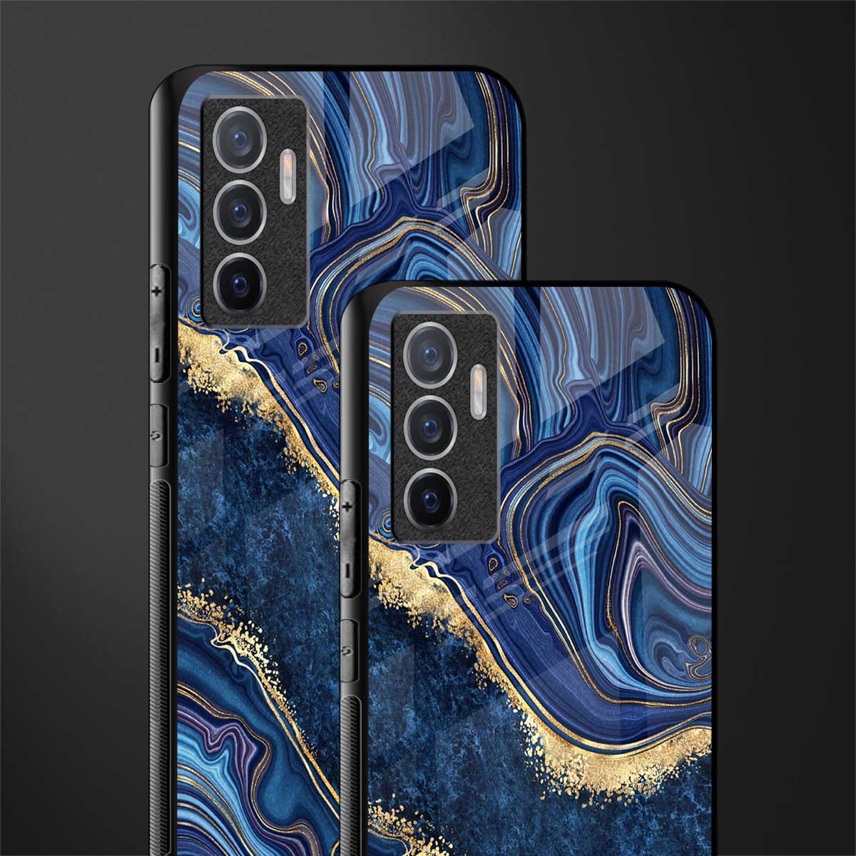 blue gold liquid marble glass case for vivo v23e image-2