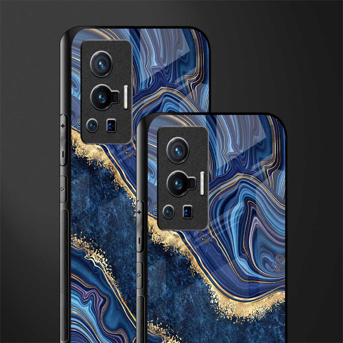 blue gold liquid marble glass case for vivo x70 pro image-2