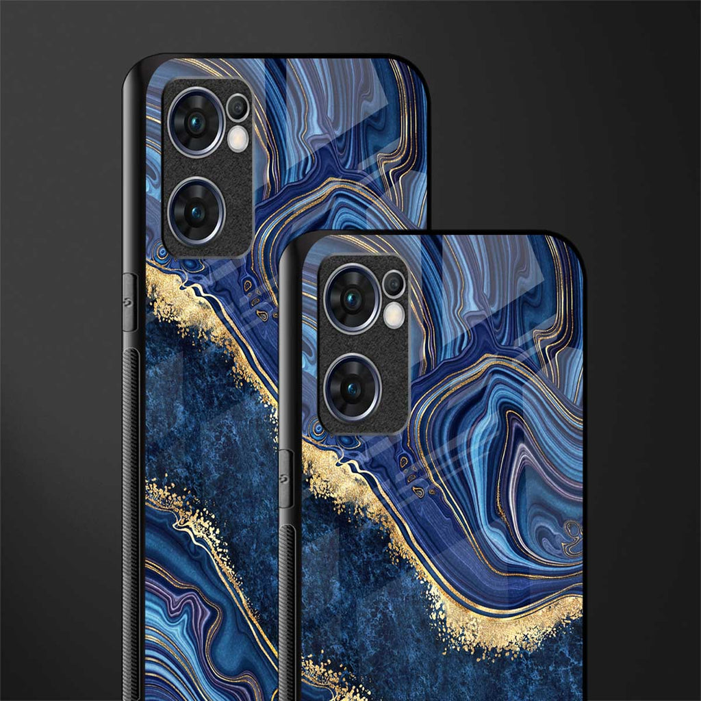 blue gold liquid marble glass case for oppo reno7 5g image-2