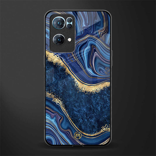 blue gold liquid marble glass case for oppo reno7 pro 5g image